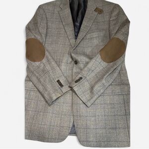 Tommy Hilfiger Wool Blazer Elbow Patches Windowpane Check Gray/blue/tan Men's L